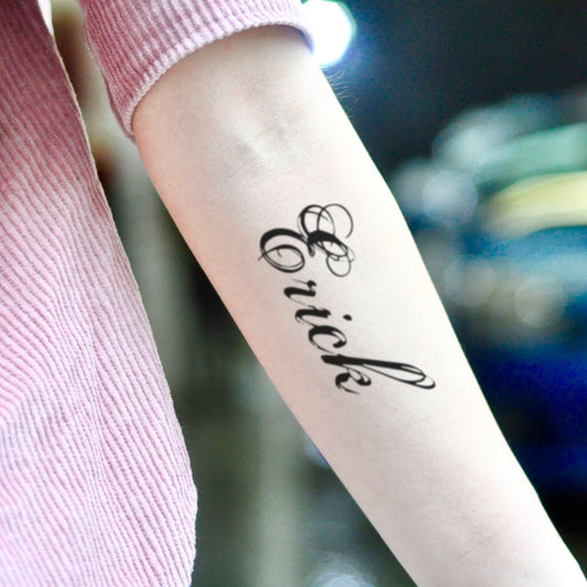 fake medium erick name lettering temporary tattoo sticker design idea on inner arm