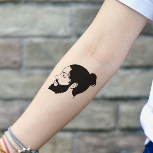 fake small bearded lady illustrative temporary tattoo sticker design idea on inner arm