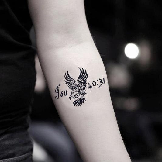 fake small isaiah 40 31 lettering temporary tattoo sticker design idea on inner arm