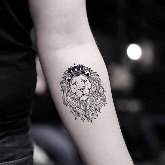 Lion with Crown Temporary Tattoo Sticker - OhMyTat