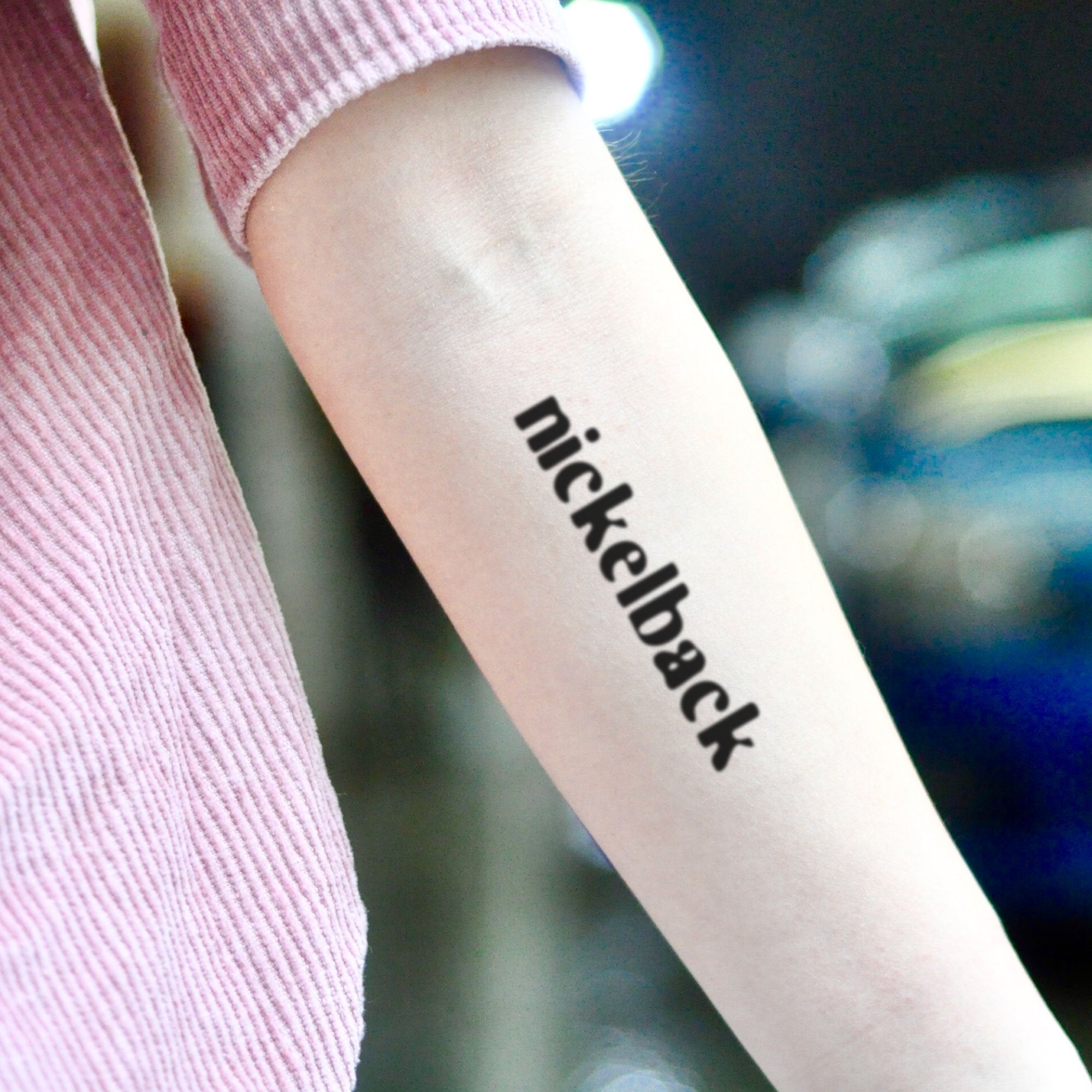 Small Nickelback Lettering Temporary Tattoo Sticker Design Idea Inner Arm