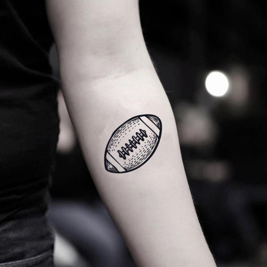 fake small rugby illustrative temporary tattoo sticker design idea on inner arm