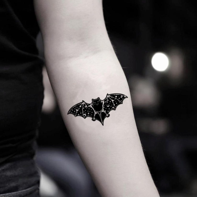 Starry Night Bat Temporary Tattoo Sticker - OhMyTat