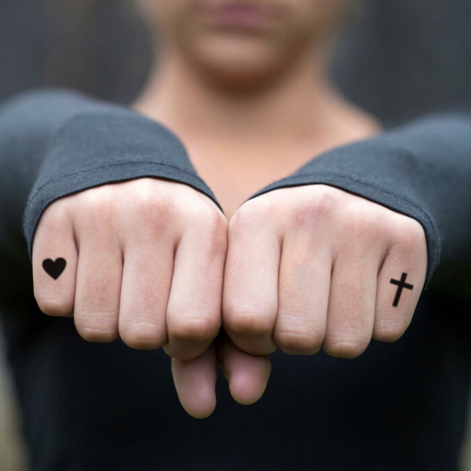 Heart & Cross Pinky Finger Temporary Tattoo Sticker - OhMyTat